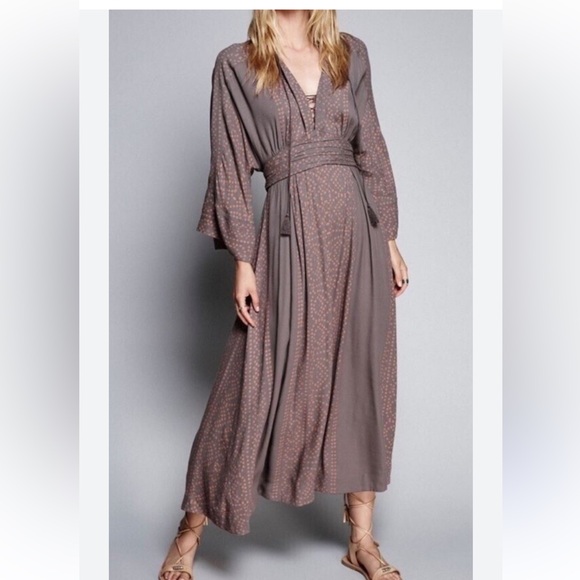 Free People Dresses & Skirts - Free people modern Kimono maxi dress  batik Brown Women's Dress Sz 6